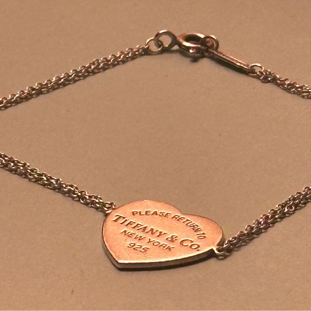Tiffany & Co. Rose Gold Heart Bracelet Double Chain